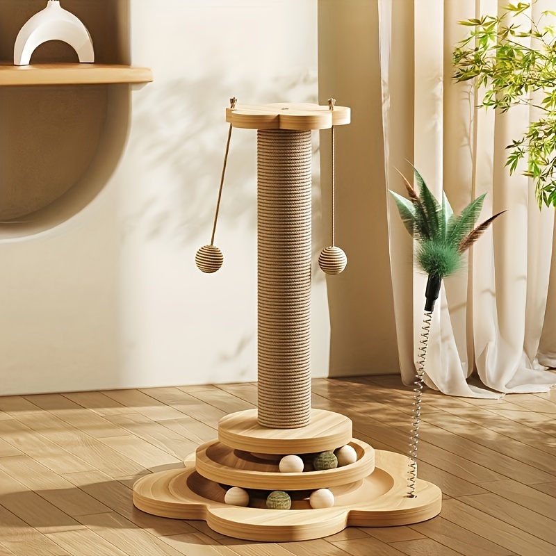 

Interactive Sisal Cat Scratching Post With Rotating Base & Play Balls - Claw Care Tower For Cats