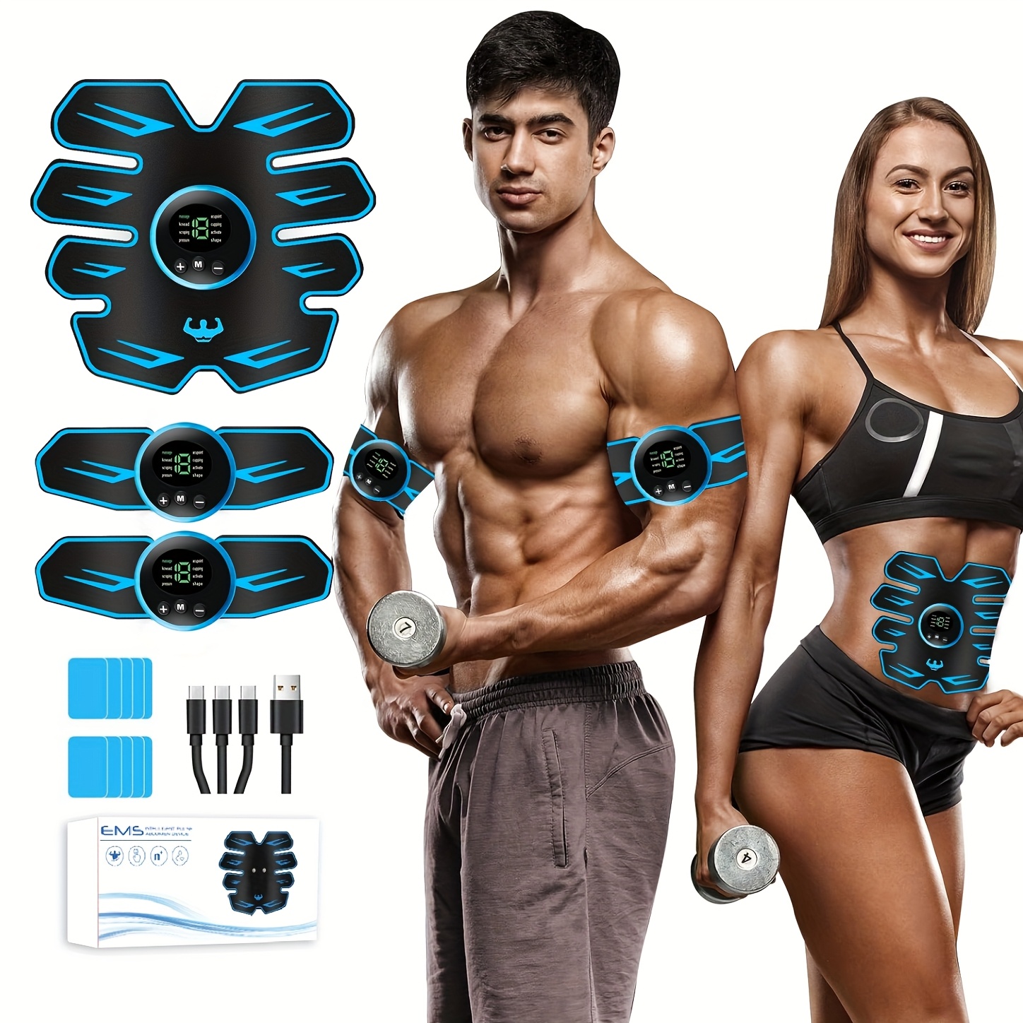 EMS Muscle Stimulator - Abdominal Muscle Trainer & ABS Fitness Electric Stimulator for Core Toning, Fat Burning & Body Sculpting - Home Fitness Equipment for Men & Women