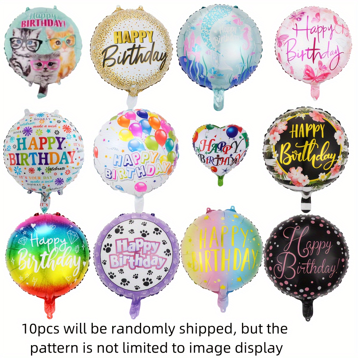 

10pcs Happy Birthday Balloons Set - Round Aluminum Film 18" Party Essentials For Birthdays, Father's Day, Graduation, Spring, Summer, Fall - Colorful Celebration Decorations For Ages 14+