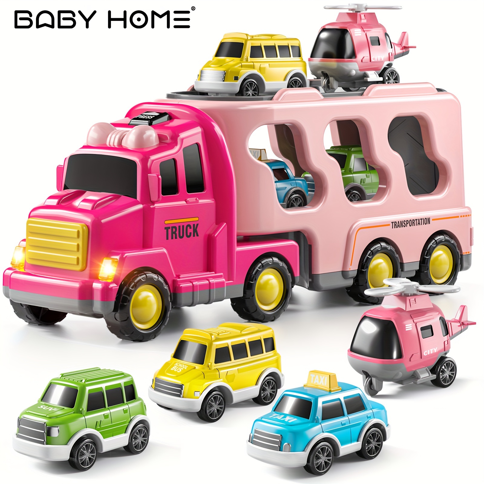 TEMU Girls Truck Toys For 3 4 5 6 Year Old Girls, Friction Power Vehicle Car Toy For Toddlers 3-6, Carrier Toys For -5, Christmas Birthday Gifts For