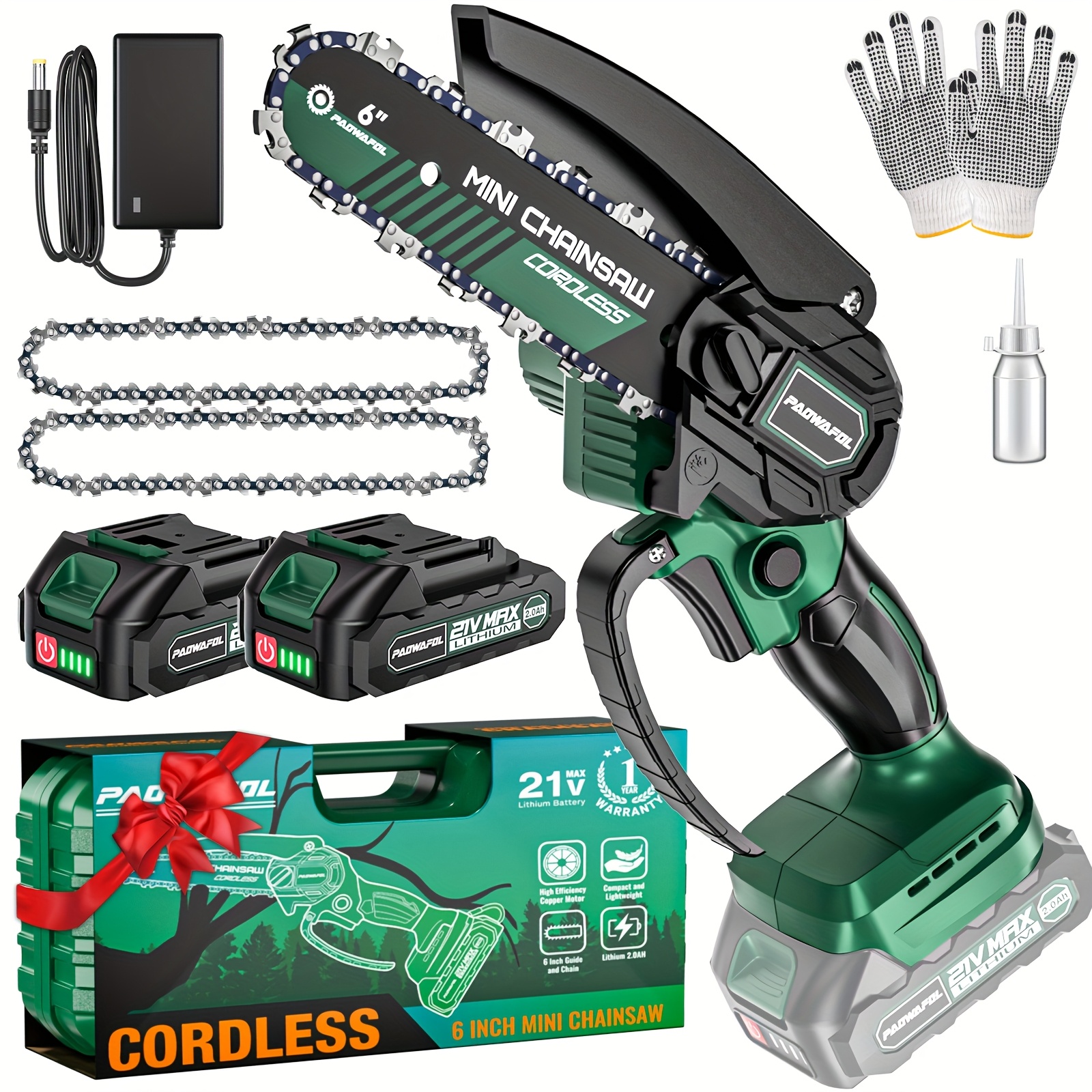 

Bru-les 6-inch Cordless Mini Chainsaw Kit - Brushless Motor, Rechargeable With 2 Lithium Batteries, Safety Features & Accessories Included - Garden Pruning And Tree Trimming, Mini Cordless Chainsaw