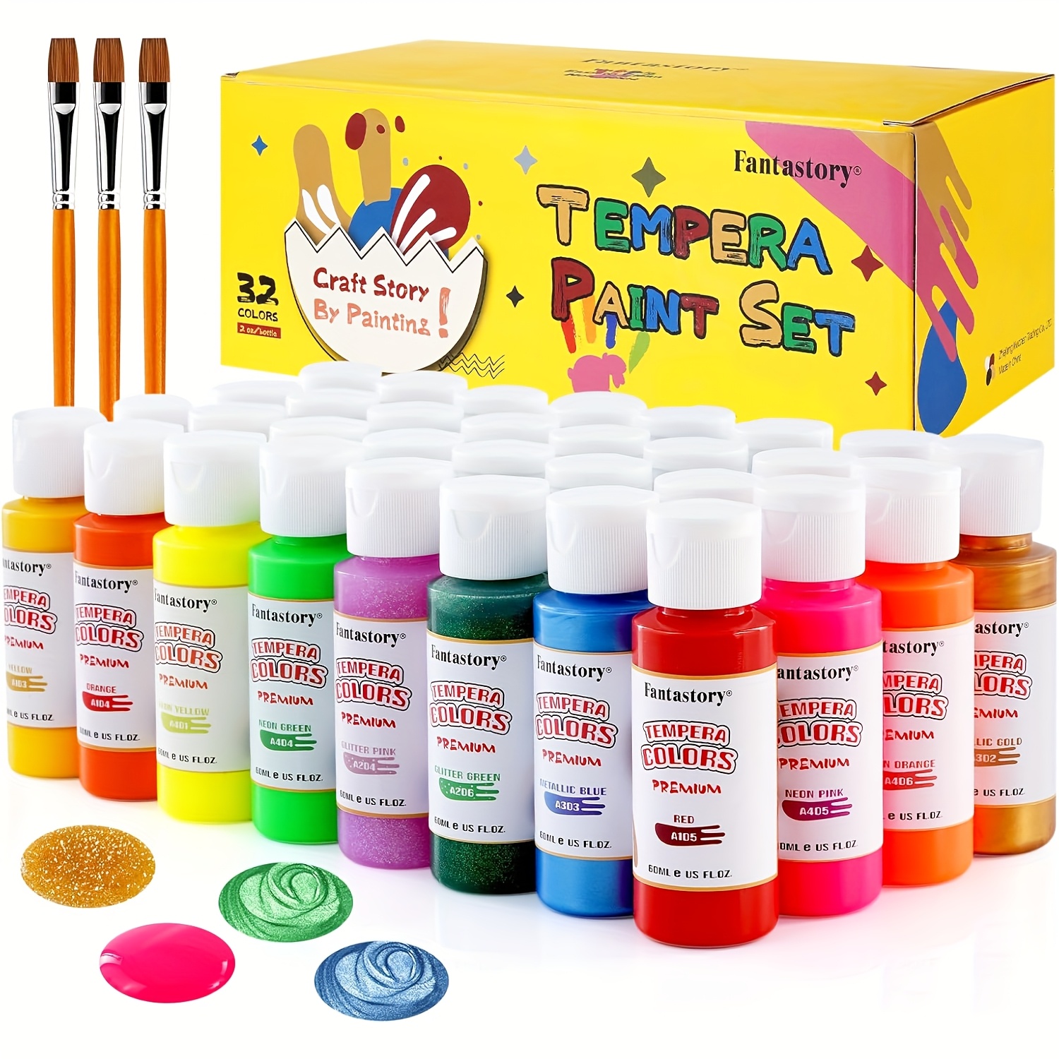 

Fantastory Paint 32colors (2 Oz ) Washable Paint, Poster Paint Sponge Painting, Non-toxic Paint Hand Paints Bottles Gifts