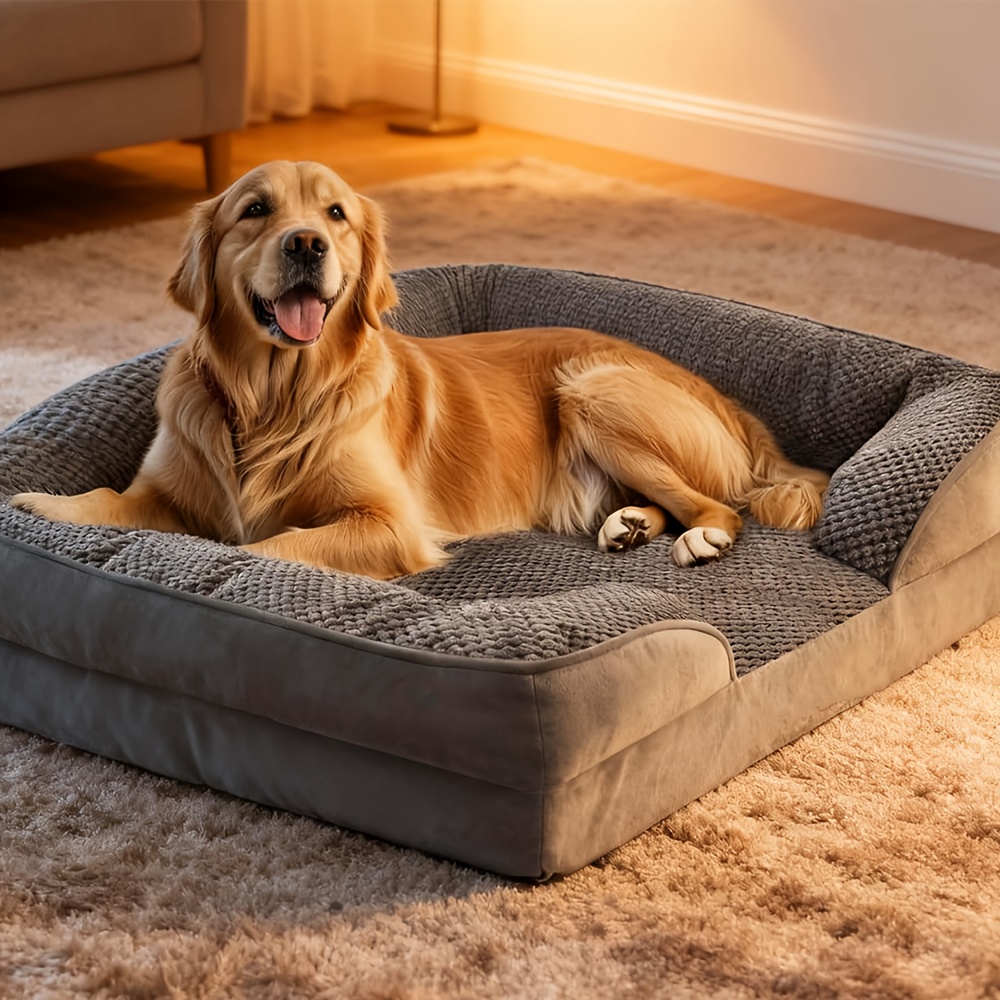 1  bed with removable washable cover memory foam pet couch bed non slip   soft lining grey rectangular dog bed for   dogs small medium large breed ideal christmas gift for pets