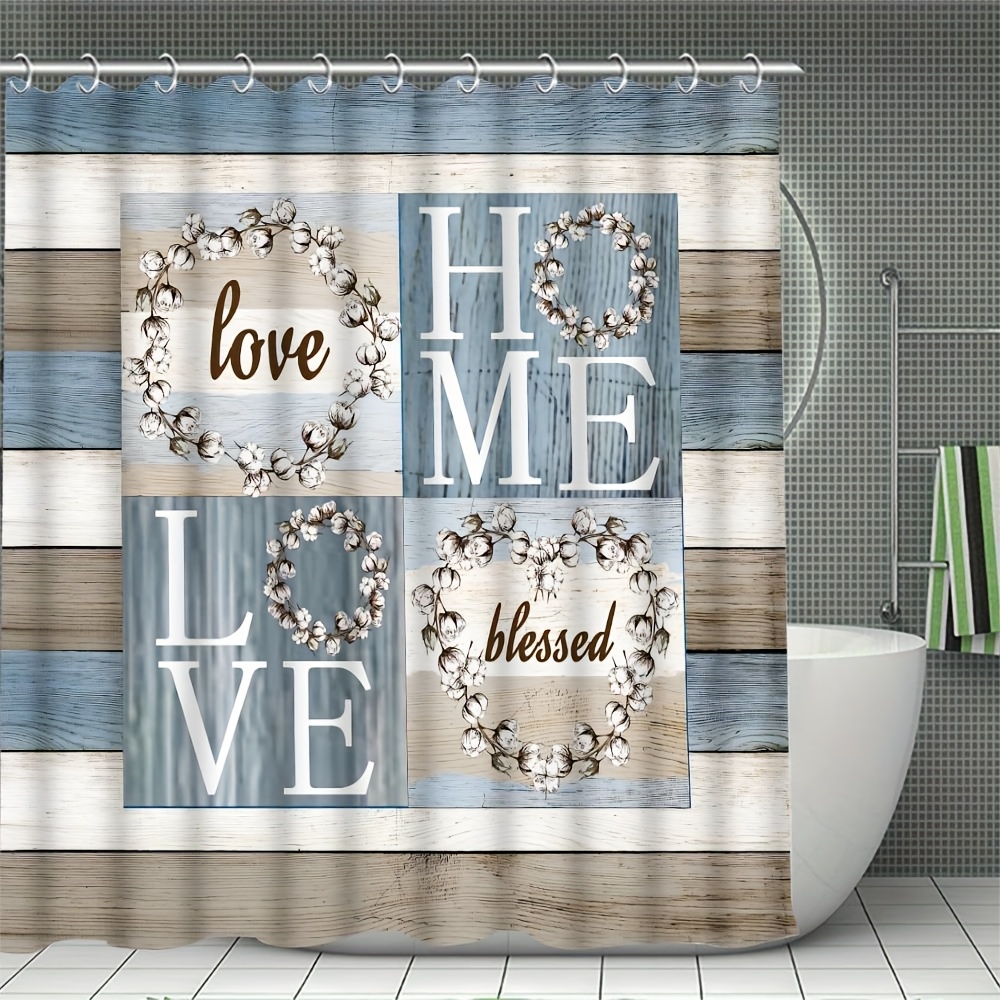 

[4pcs Shower Curtain Set] Four-piece Home Blessed Printed Polyester Water-resistant Unlined Arts & Letters Theme, With Hooks, For , Christmas, Halloween, Easter, Hanukkah Decor