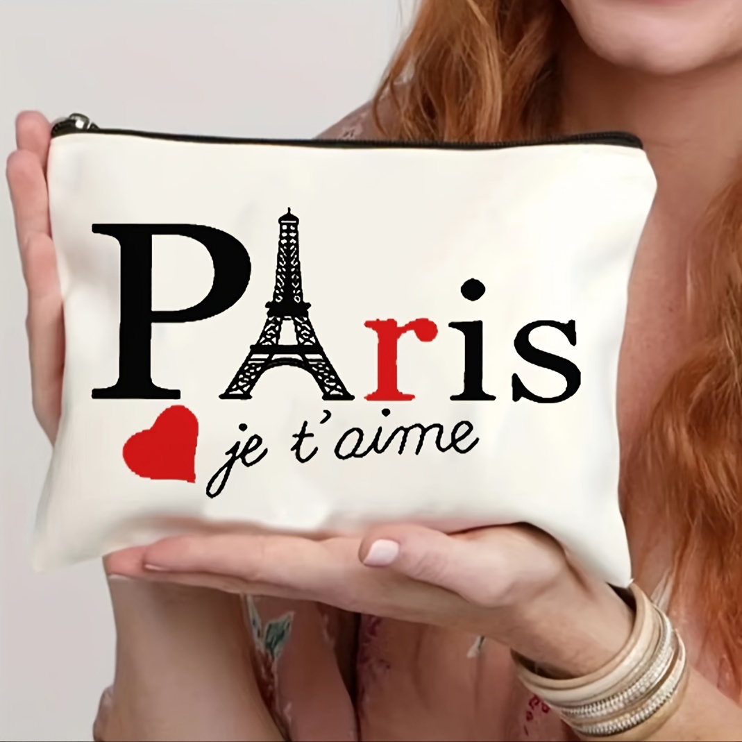 

Paris Print Travel Toiletry Bag With Zipper Closure, Foldable And Lightweight Makeup Organizer For Daily Use And Travel