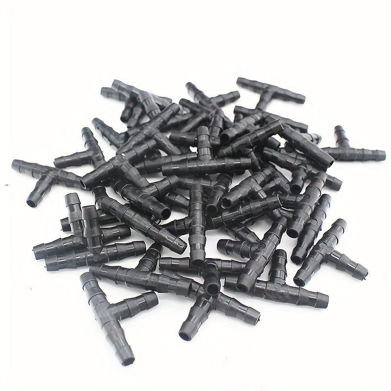 

30/50/100pcs, Hose Positive Three-way 1/4 Inch (4mm Inner Diameter, 7mm Outer Diameter) Hose Connector Head Irrigation Water Separation Connector Gardening Irrigation Set Connector