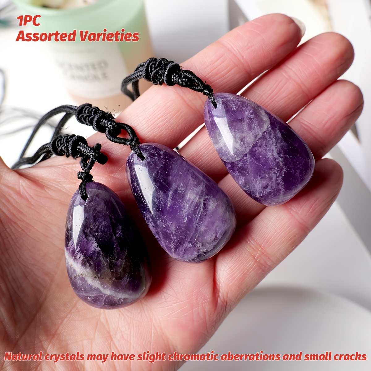 Image of 1pc Random Colour Natural Crystal Pendant Aventurine Amethyst Drop Pendant Polished Necklace Jewelry Gift