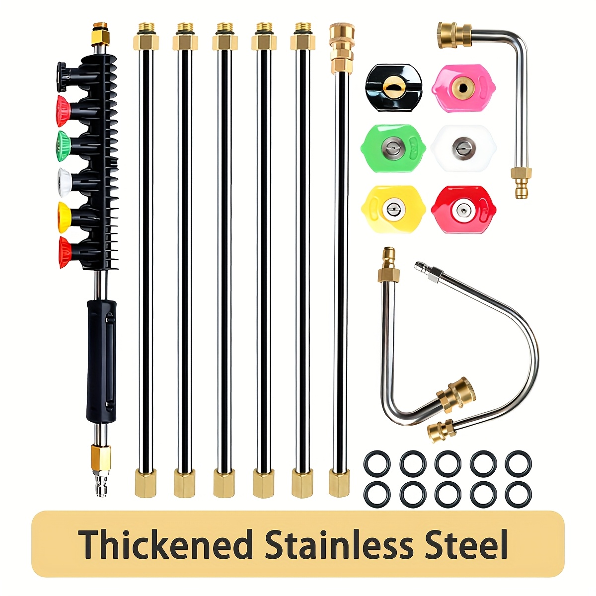 TEMU 120inch Pressure Washer Extension Wand Power Rods, 7/10pcs Stainless Steel Washer Lance With U-shaped &30°/90°bends1/4"quick Connect 4000 Psi
