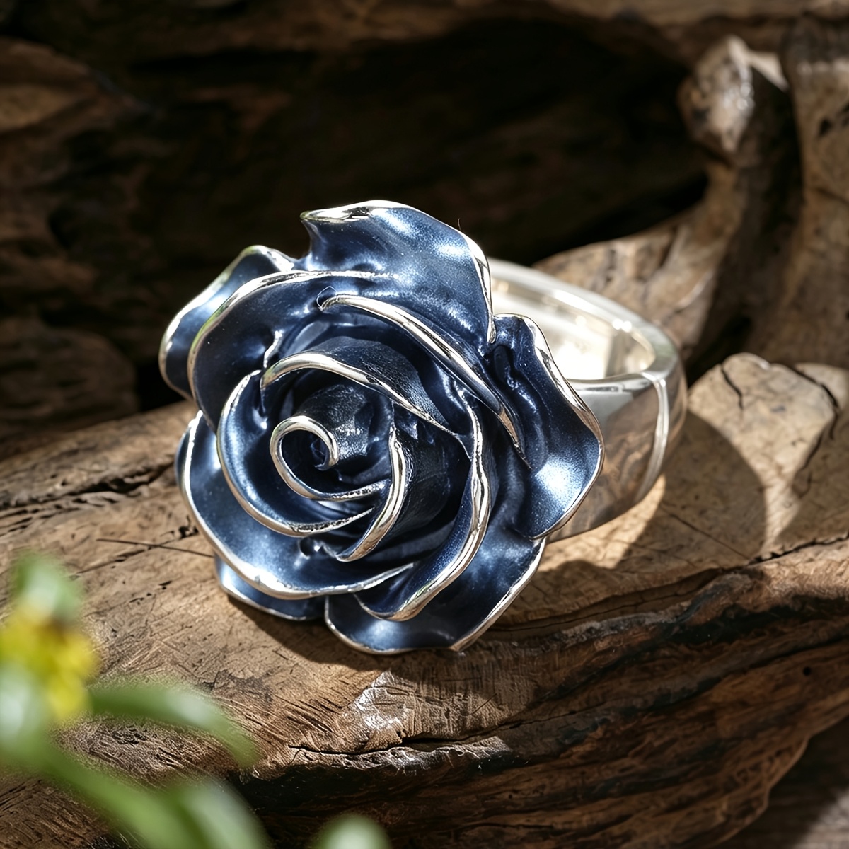 Women's 2pcs Vintage 3D Enamel Rose Flower Statement Ring Set