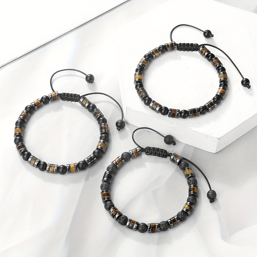 Punk-Style Woven Bead Bracelet with Tiger's Eye Spacers