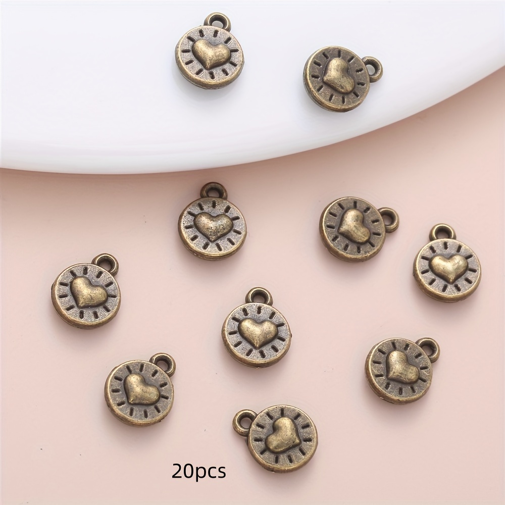 Image of 20pcs Peach Heart Pendants | Antique Silvery & Bronze Jewelry Charms For Earrings, Necklaces, Bracelets | Handcrafted Alloy Additions 10x8mm