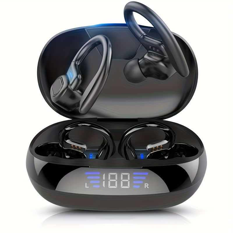 TEMU Open-ear Wireless Earbuds, 5.3 Wireless Sports Earbuds, Built-in Microphone, Earhook Design, Long , Charging Case With Led Display, Ideal For
