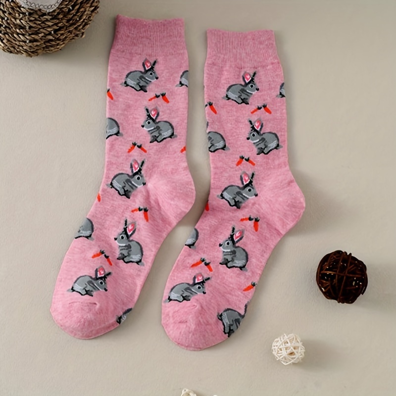 

Pink Mid-calf Socks With Cute Bunny And - Soft Cotton For Men, Fun And Cozy Knit