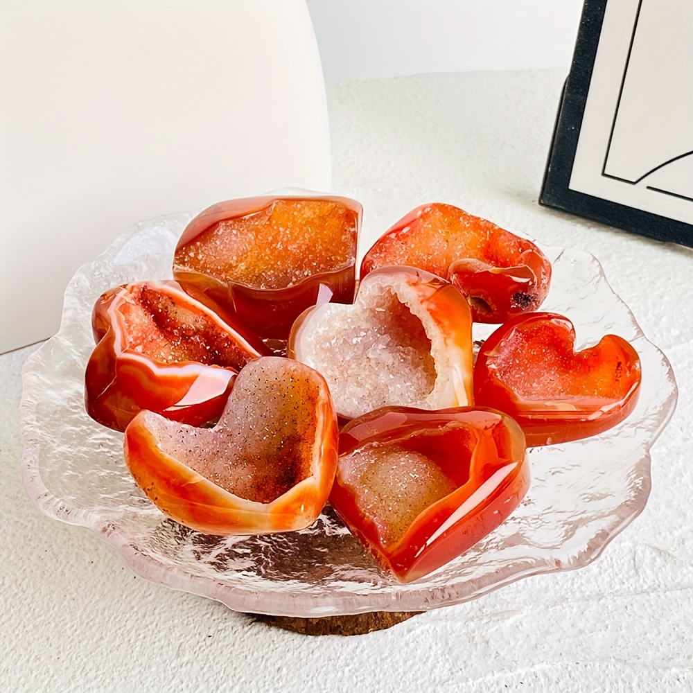 Red Agate Heart Shaped Geode Crystal Cluster with Natural Patterns