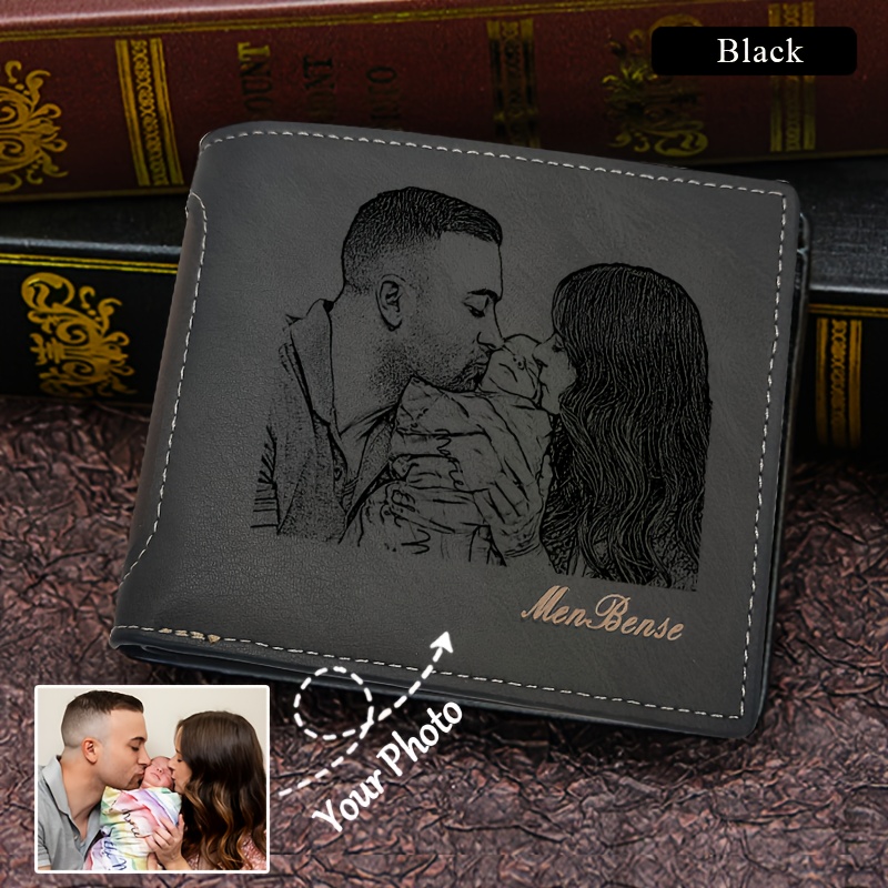 1pc Custom Carving Personalized Men's Photo Wallet, 4 Colors Optional Men's Versatile Clothing Wallet Customization, Valentine's Day , Couple's Photo Carving , Father's Day Photo Carving