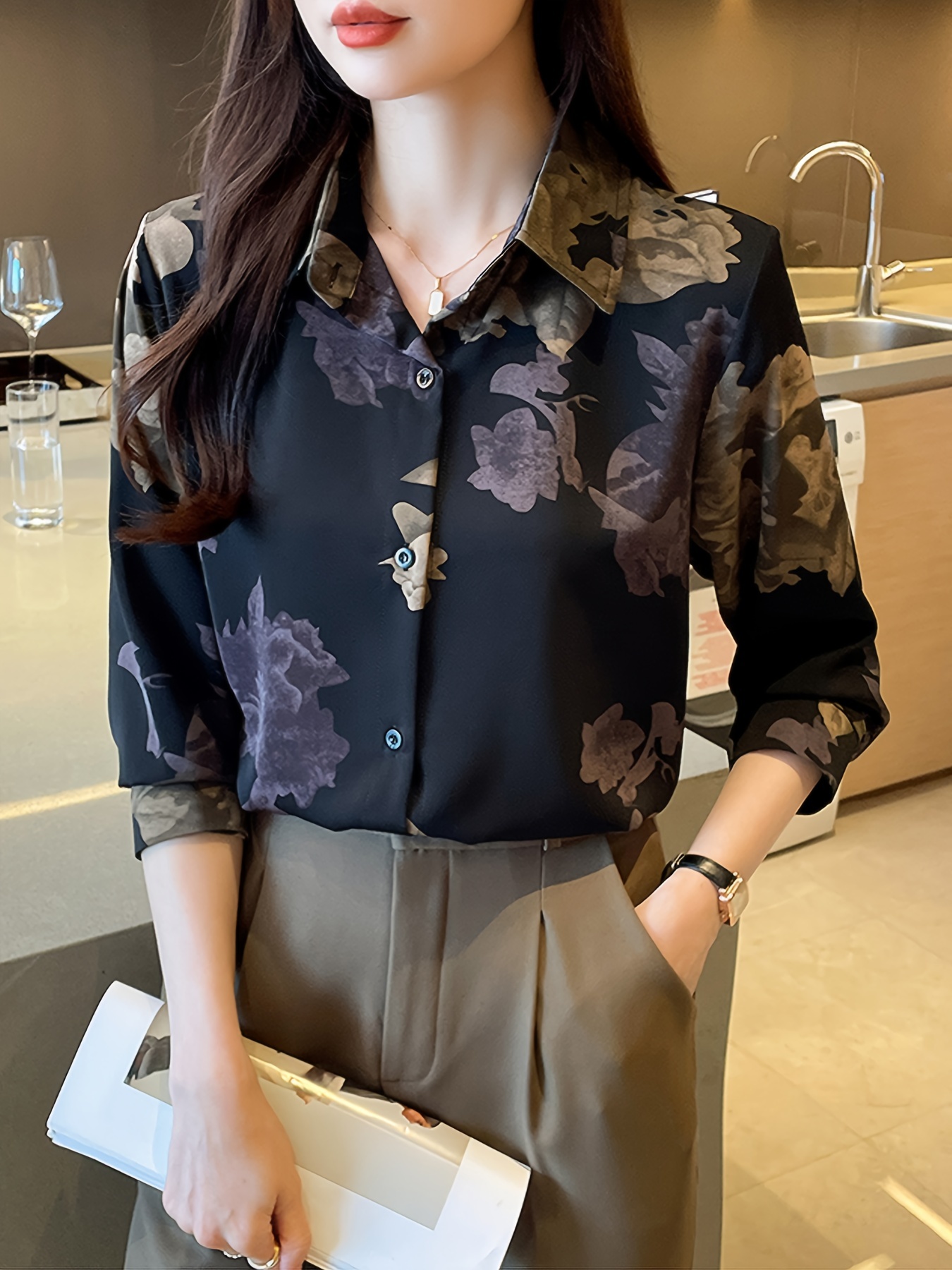 Vintage-inspired Printed Long-sleeve Loose-fit Shirt, New Spring/autumn Style