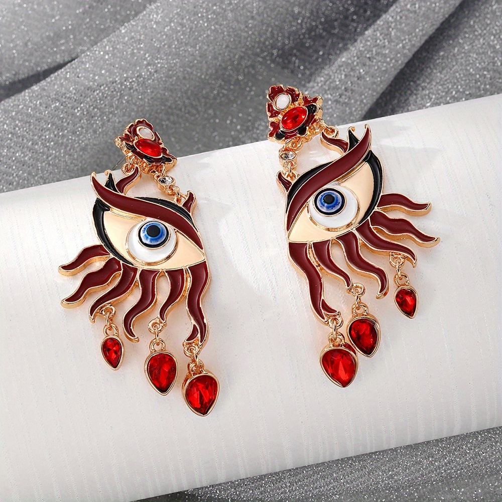 TEMU A Fashionable Creative 's Eye Pendant Tassel Earrings Red Phoenix Eye Earrings