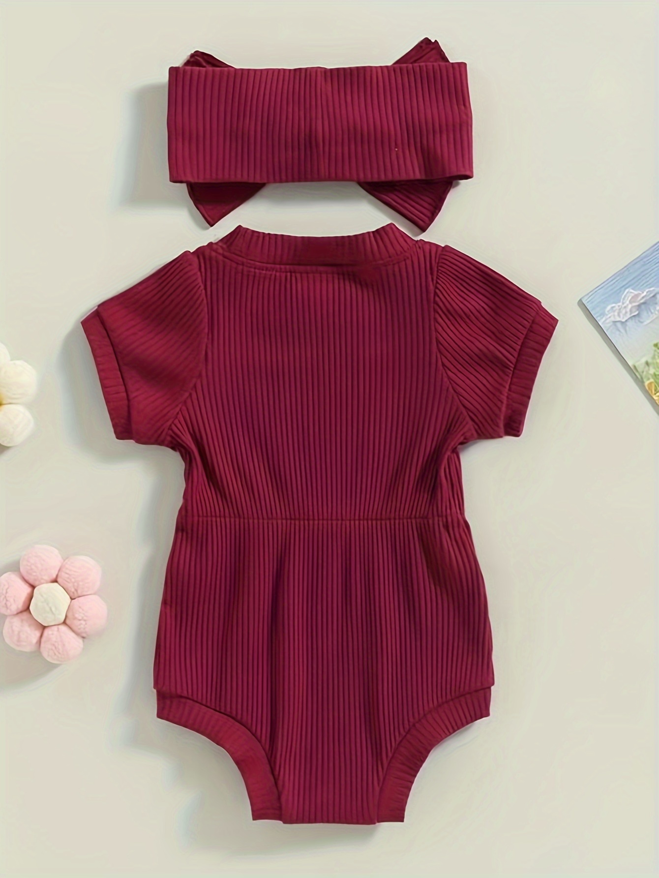 Ribbed Solid Short-sleeve Baby Romper