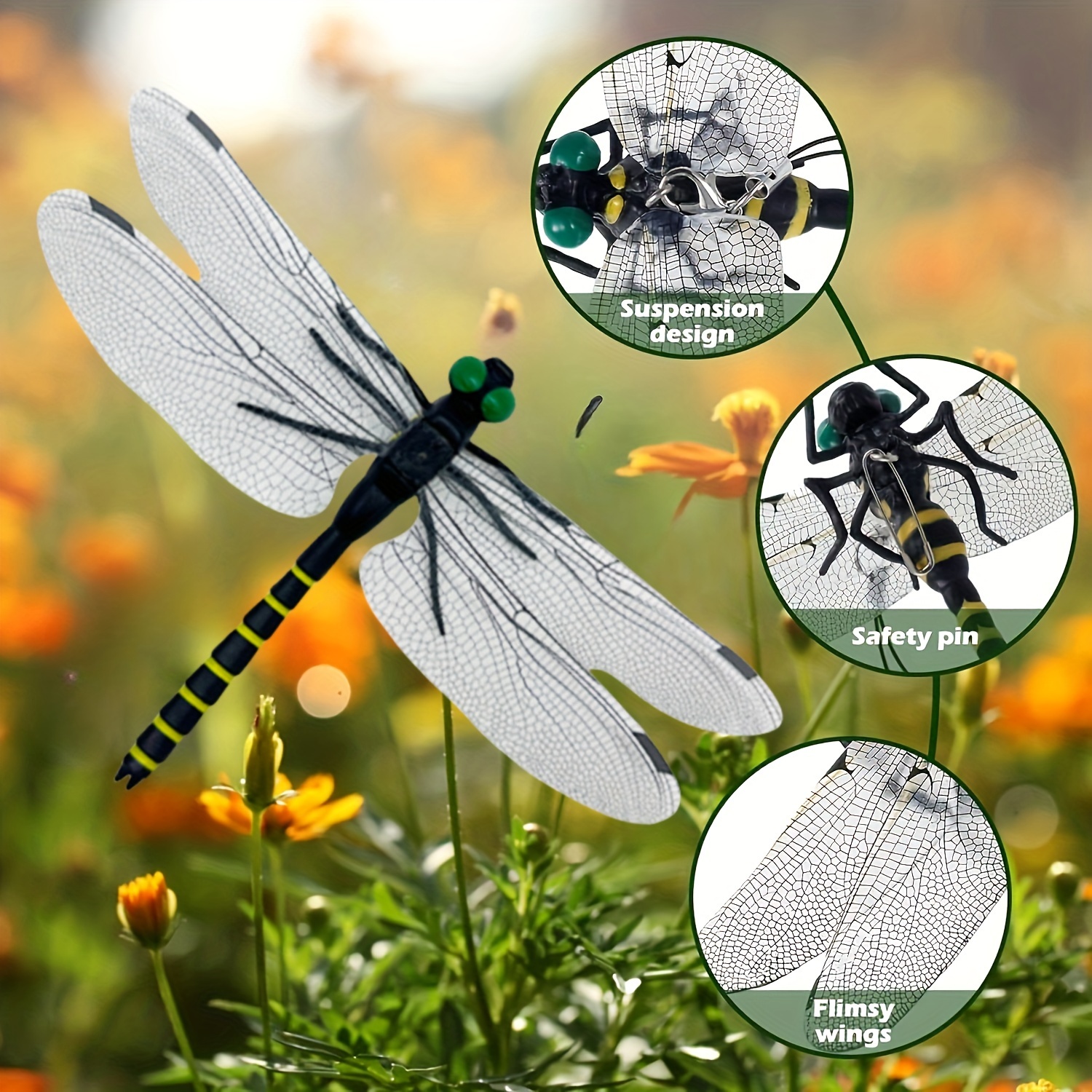 

Vibrant Dragonfly Mosquito Repellent - Pvc Garden Decor For Adults, Ideal For Outdoor Fishing & Camping, Creating A Serene Oasis Dragonfly Outdoor Decor
