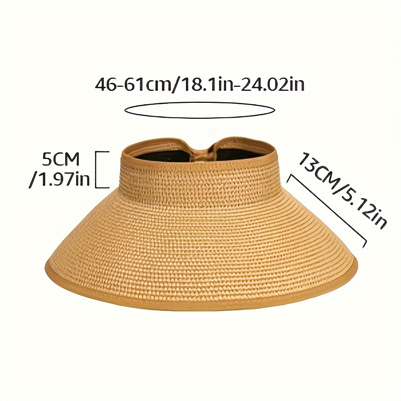 Women's Wide Brim Straw Sun Visor Hat Adjustable Hook-and-Loop Ponytail  Design, Foldable Packable Travel Hat for Beach, Summer Outdoor Activities, L