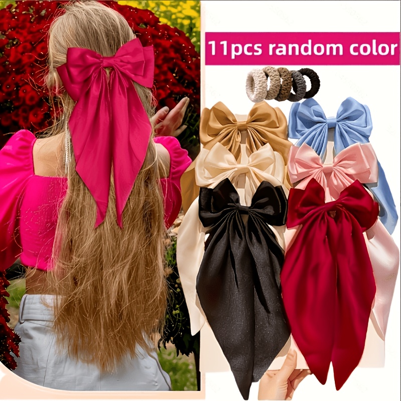 TEMU 11pcs Set(random Colors): Outdoor Multifunctional Headwear - Large Bow Hair Clip& Popcorn Hair Tie. Y, Fluid, And Elegant; Versatile For Work,