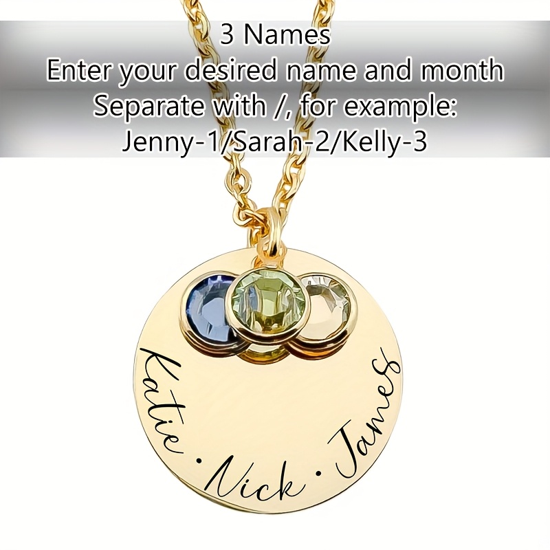 E-shop Individueller 1-3 englische Namen und Geburtsstein Damenmode Anhänger, individuelle Initialen Buchstaben 18K vergoldeneter Edelstahl Halskette,