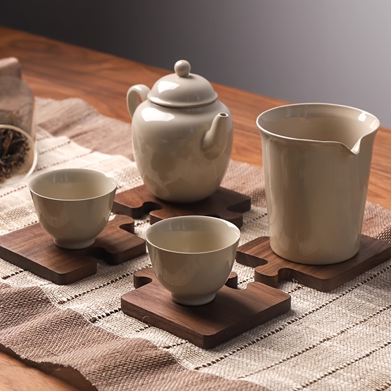 conjunto de posavasos de madera, resistente al  , elegante protección de mesa,   para café y té, uso en el hogar y  , hermosamente elaborados posavasos de madera detalles 2
