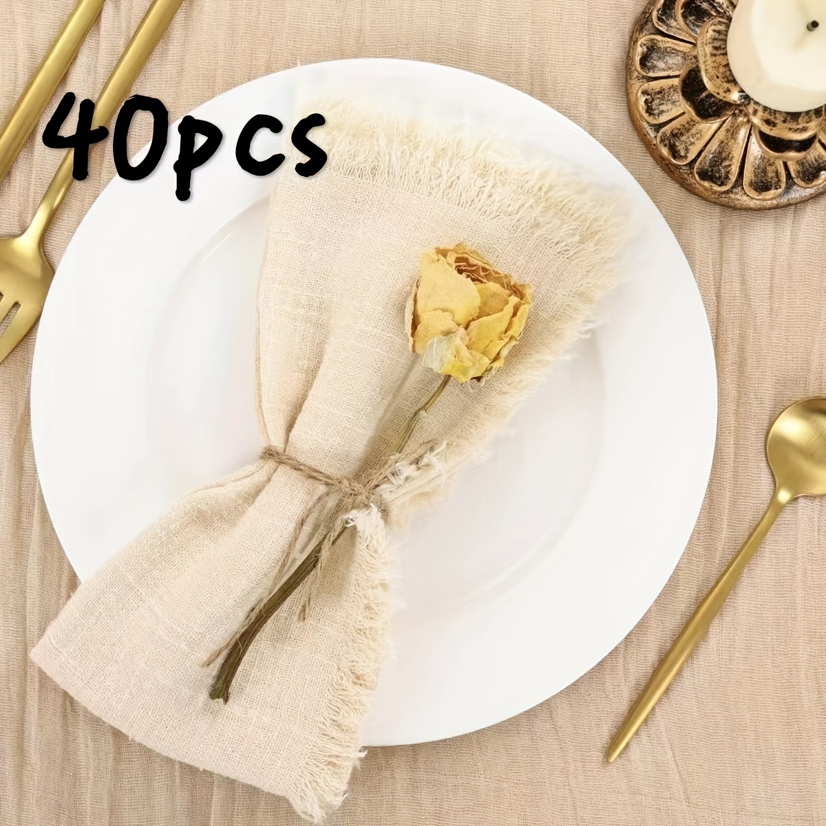 Image of 40-pack Solid Napkins With Tassels - Square, Woven, Reusable, Perfect For Dining, Decor, Weddings, Birthdays & Christmas