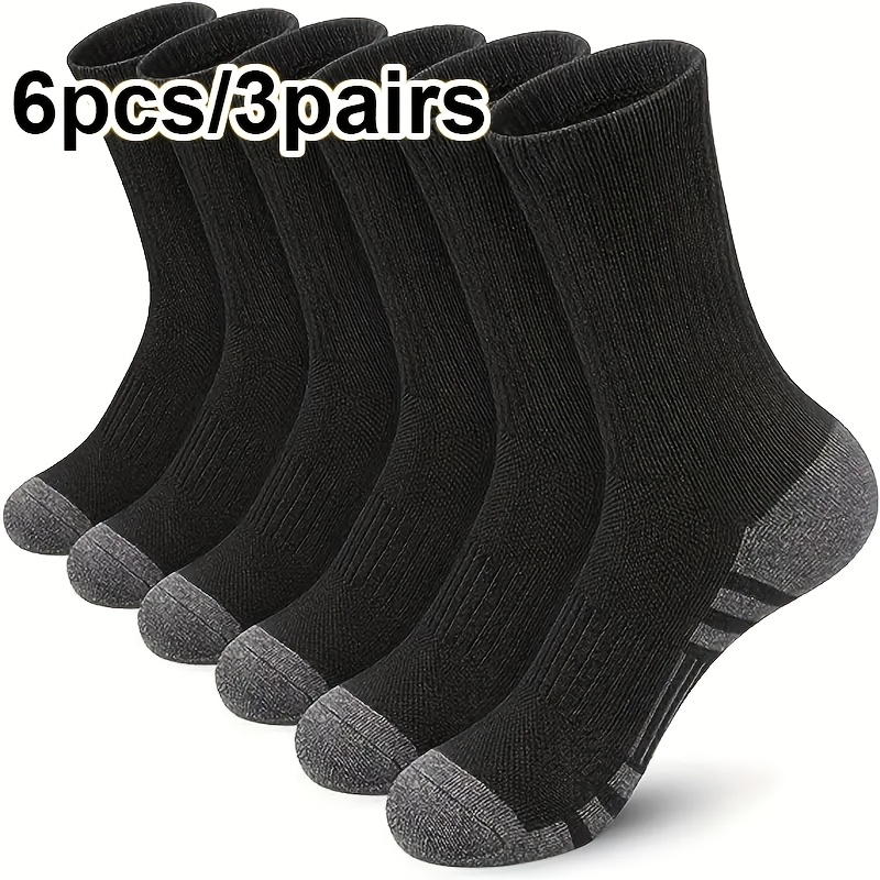TEMU 6pcs/3 Pairs Of Men's Sports Socks - Thickened Comfortable Fitness Running Socks, Moisture-wicking And Breathable Fabric, Seamless Toe Design,