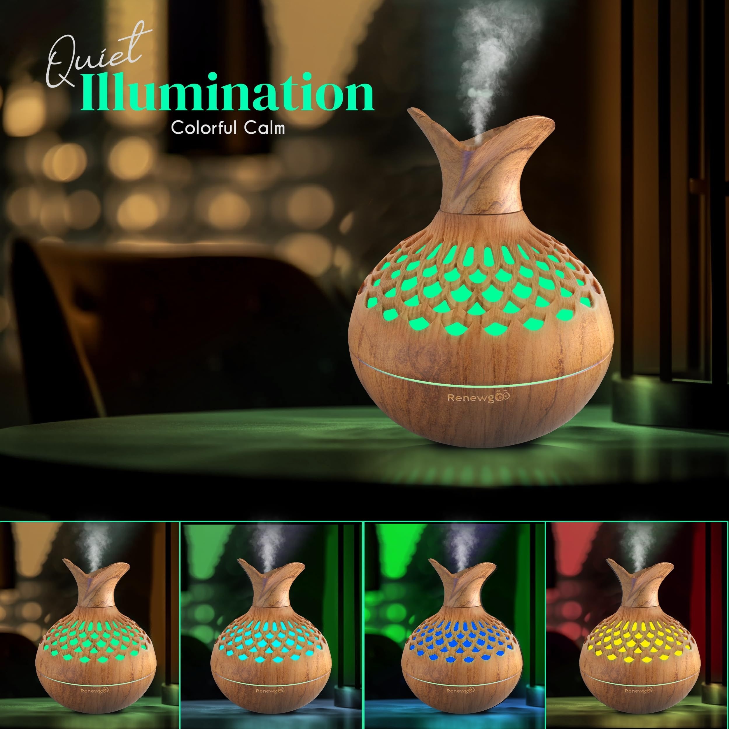 wood grain ultrasonic humidifier 10   usb powered single room humidifier with dual mist   essential aroma diffuser for multiple room types abs plastic ideal christmas gift details 1