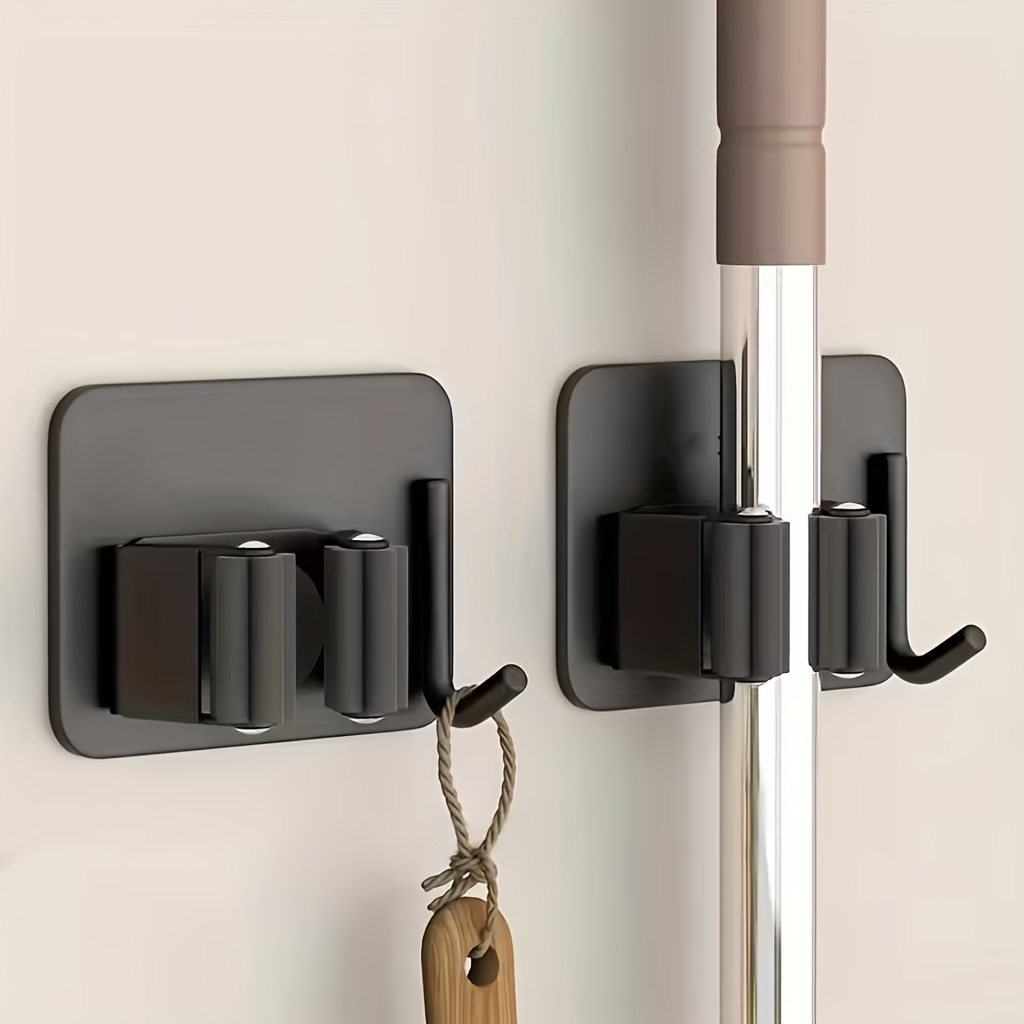 TEMU Auxiliares de Acero Inoxidable para Trapeador, Soporte de Pared con Clip para Escoba de Adhesivo Fuerte sin Taladro, Estante de Baño, Gancho