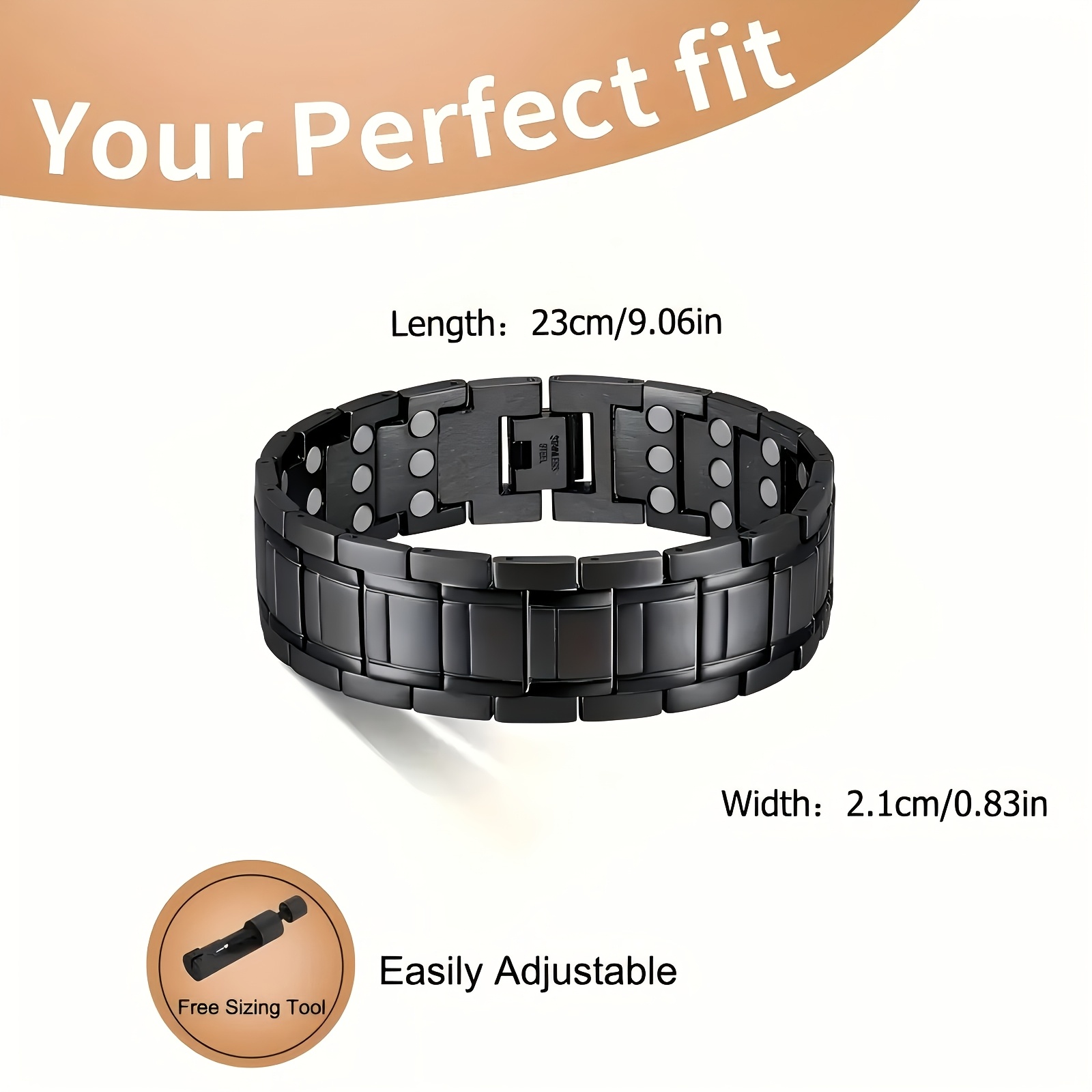 Men's Magnetic Stainless Steel Bracelet, 3X Strength Design