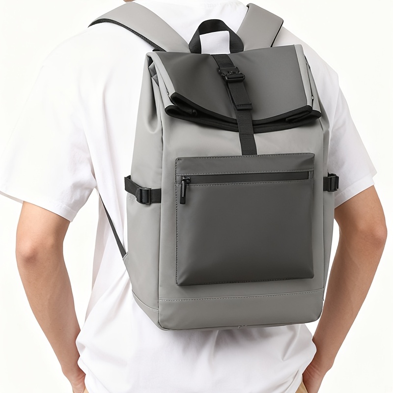 External Zip Pocket Flap Backpack Made of Lightweight Fabric with Buckle Decoration, Featuring Comfortable Shoulder Straps And Large Capacity, Perfect for Daily Work And Study Organization