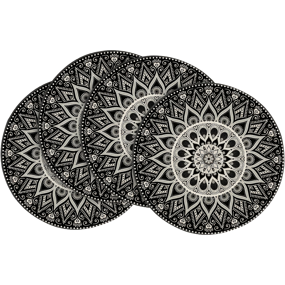 TEMU 4 pièces de Sets de Table Ronds Mandala Noirs, 14 Pouces, Décoration de Table Printanière Style Ferme pour Fêtes, Cuisine et Salle à Manger