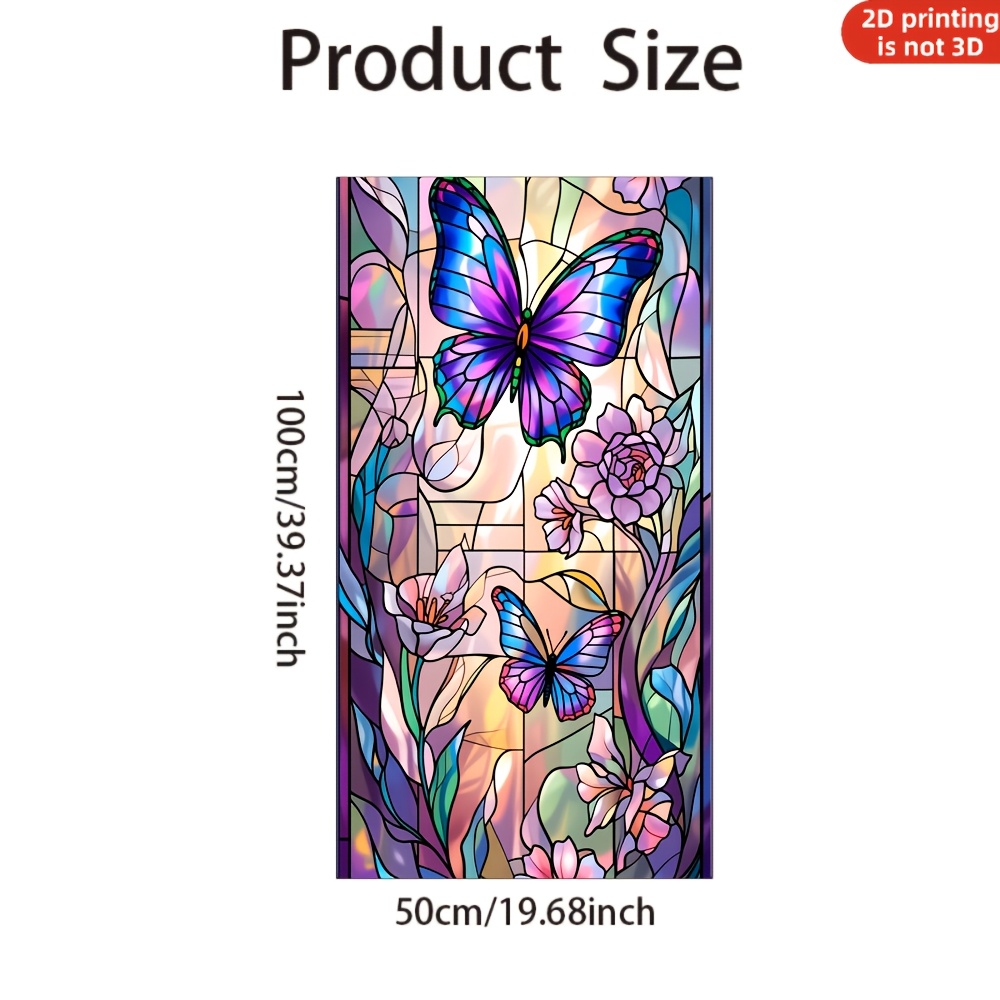 TEMU Film Adhésif 2D Plat - Motif Papillon et Fleurs en Verre Teinté 2D Plat - Ornement de Film pour Porte et Fenêtre, Amovible pour Salon et Chambre