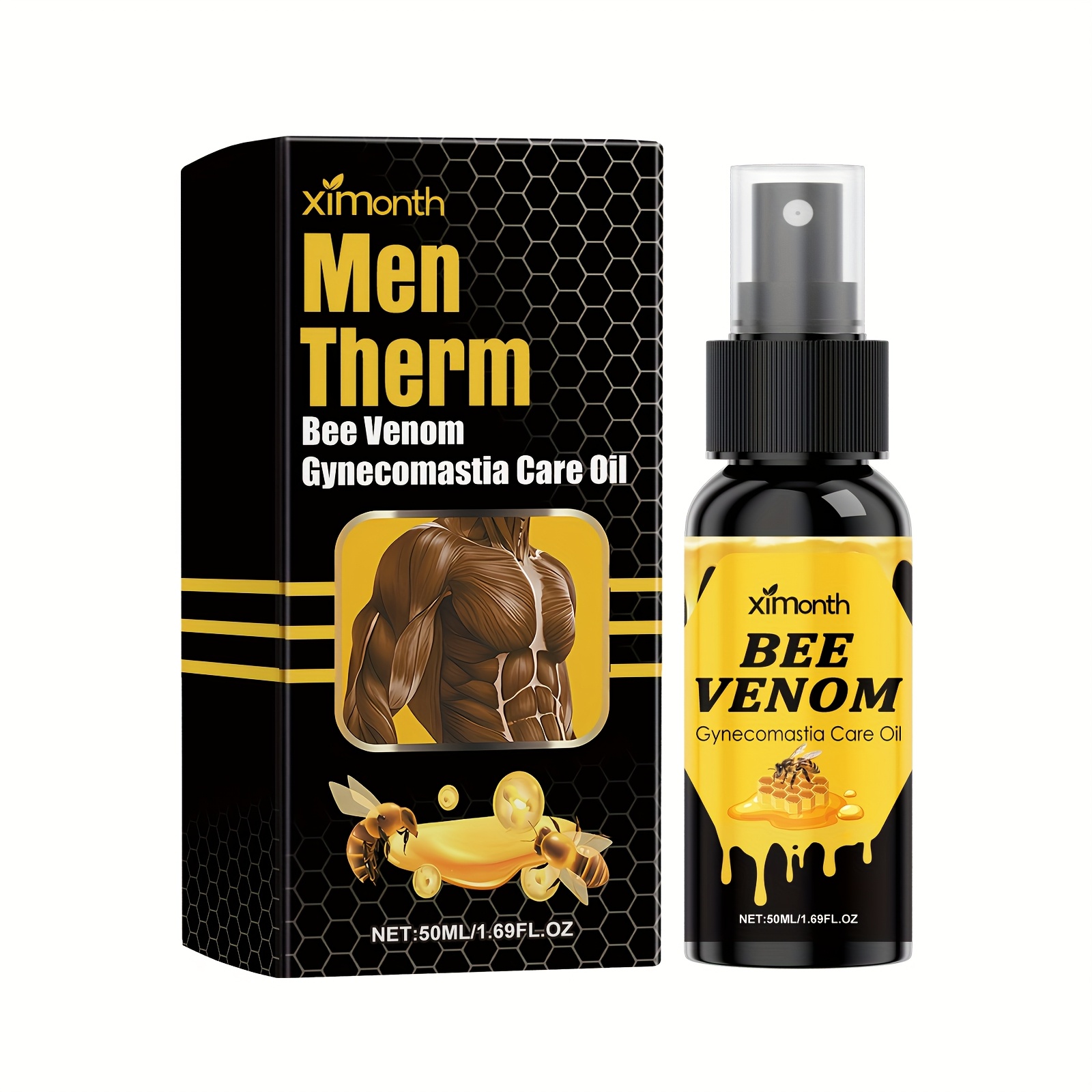 XIMONTH Men's Chest Firming & Muscle Shaping Oil - Non-Greasy Gym & Post-Workout Body Builder Oil, Strengthens Abs, Pecs, Arms, Legs - Muscle Definition & Firming, All Light Beige Types (Including Oily), 50ml/1.69fl.oz - Ideal for Home &, Workout Accessories, Sleek Bottle Design, Skinsoothing Ingredients