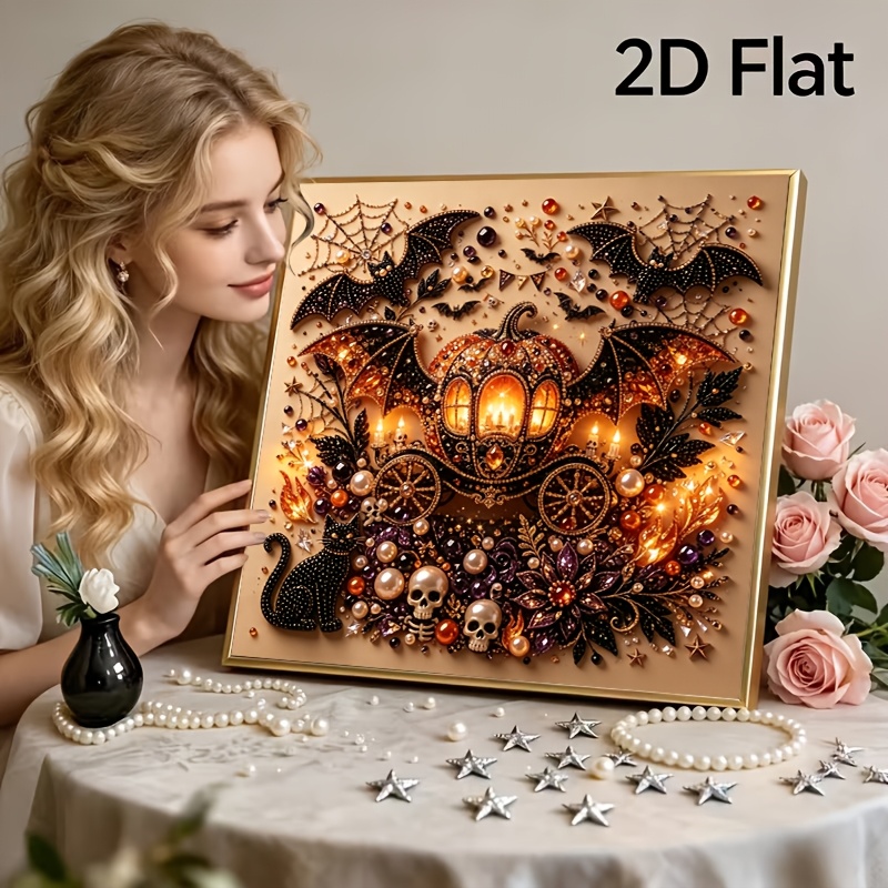 TEMU Kit de peinture de perles 2D plat cadre, 1 pièce, fait à , style cartoon , Noël, Halloween, bénédiction, motif de dessin , style , kit de