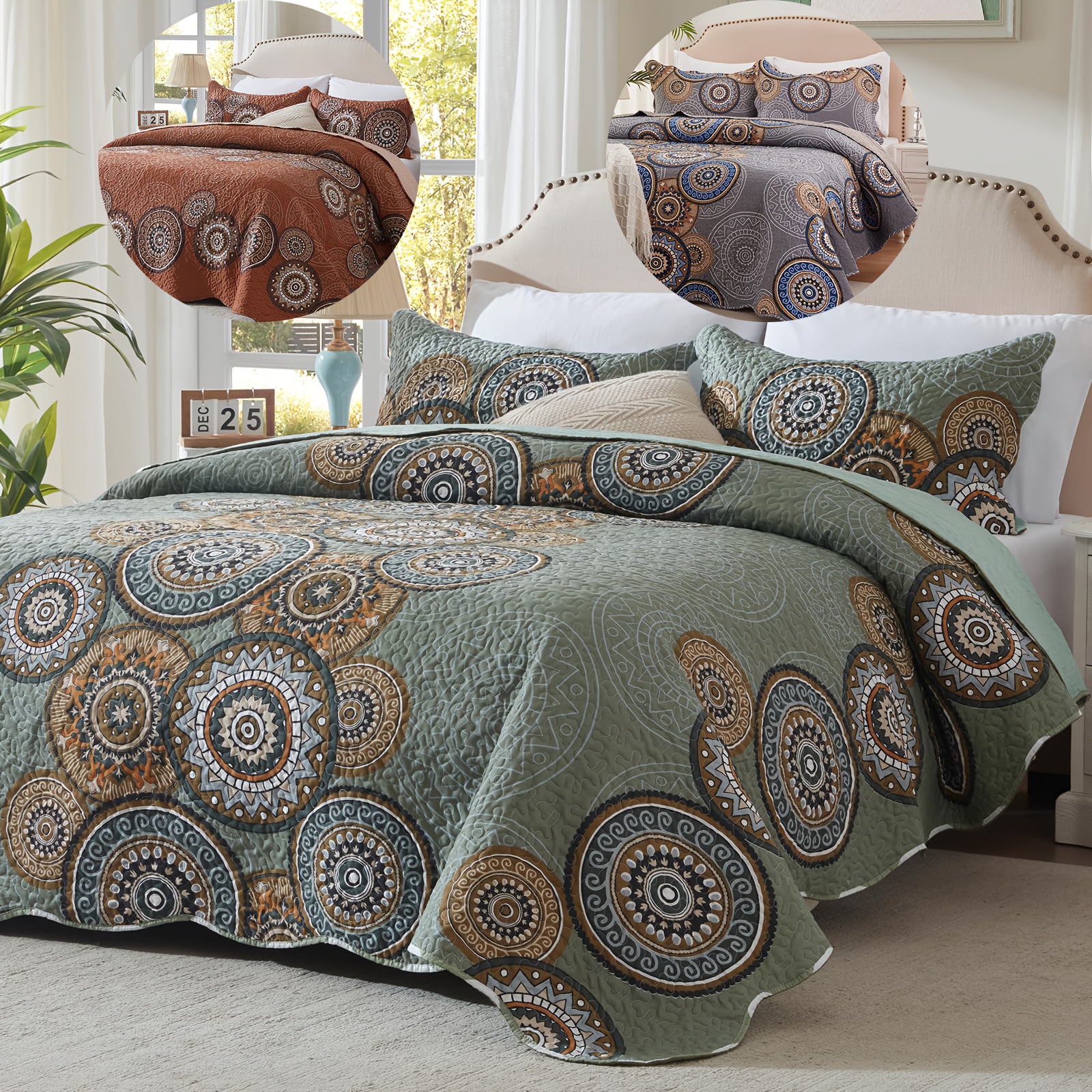 

3 Pcs Lightweight Bohemian Style Bedspread (1 Bedspread, 2 Pillowcase, Without Core), Soft Microfiber Summer Bedspread, Luxurious Warm Mandala Pattern Coverlet Sets For All Seasons
