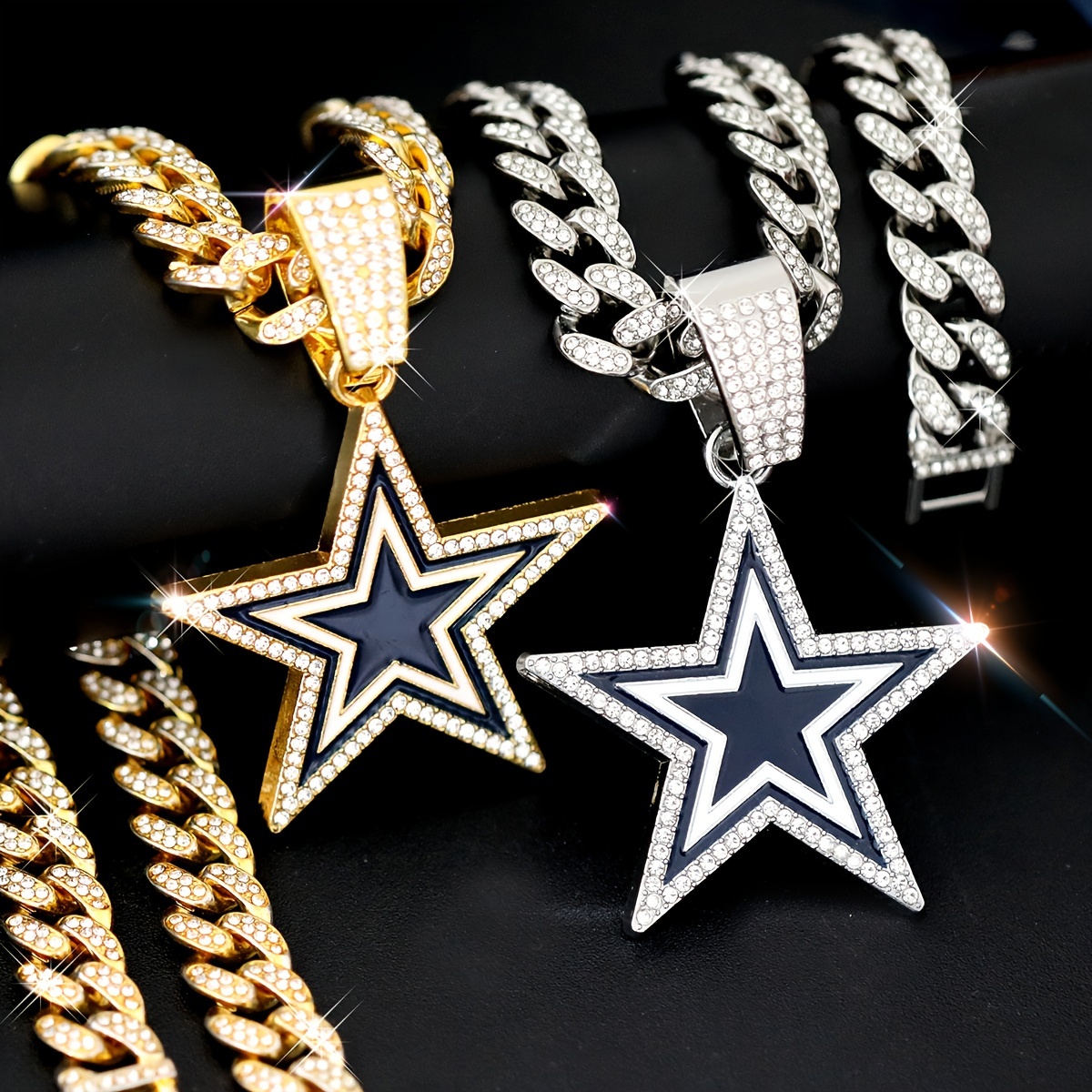 

Women's Hip Hop Blue Star Pendant Necklace With Ice Out Bling Rhinestone Hip Hop Necklace Jewelry Gifts For Eid