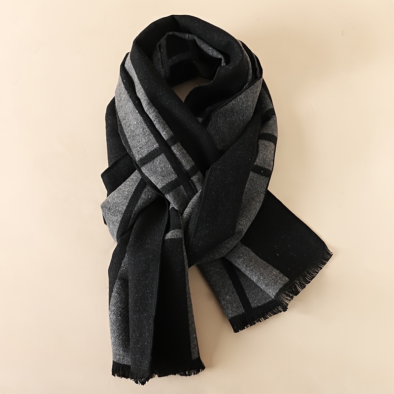 TEMU 1pc Black - Gray Warm Scarf, Soft Cozy Material, Classic Checkered Design, Ideal For Neck Wraps, Winter Outfits, Daily Wear