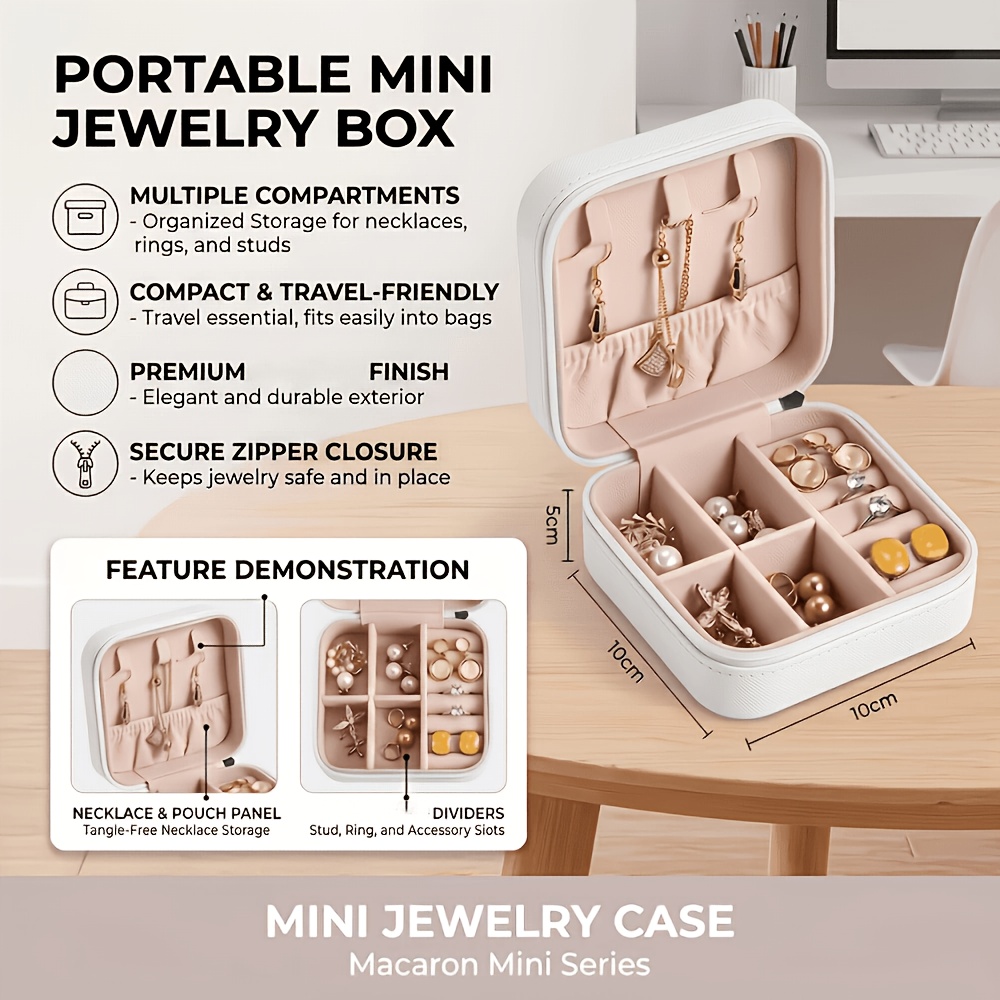 TEMU Portable Travel Jewelry Box, Small Jewelry Storage Case, Compact Jewelry Organizer Box For Rings, Earrings, Necklaces, Bracelets, Gift For Women