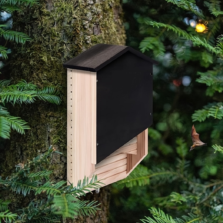 

Wooden Bat House Shelter - Outdoor Hanging Bat Habitat Nesting Box For Garden Conservation And Natural Pest Control