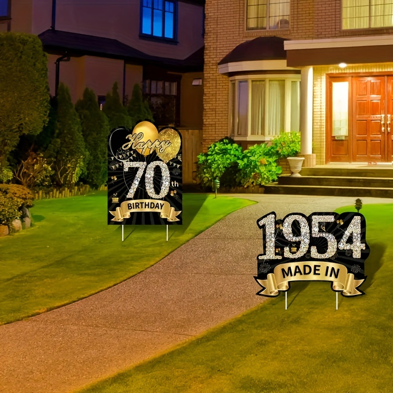 

70th Birthday Yard Sign Decoration Set, Black And Gold 2pc Plastic Outdoor Lawn Signs For Men/women, Happy 70th Birthday, Made In 1954 Stake Decor, No Electricity Needed, Birthday Party Supplies