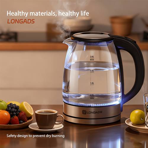 electric kettle 2 0l large capacity glass electric kettle 1000w high power anti dry burning and rapid heating suitable for kitchen dining room and living room for brewing coffee and milk saving more heating time and being