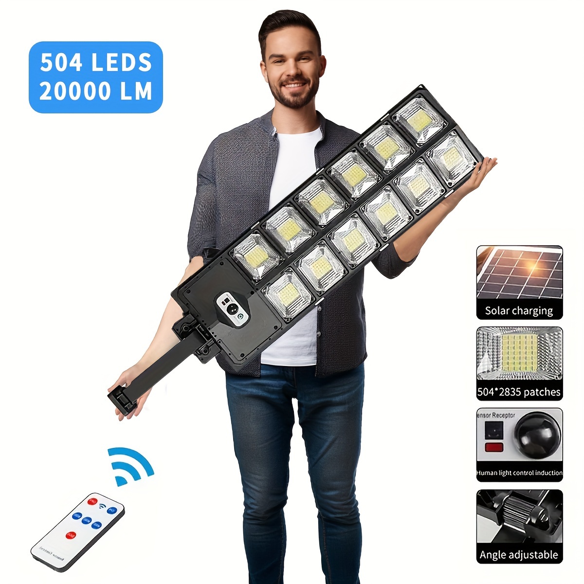 

Led Large Outdoor Solar Powered Lighting, Waterproof, Remote Control, Motion Sensor Large Street Light For Playground, Car Park, Basketball Court, Garage, Garden.