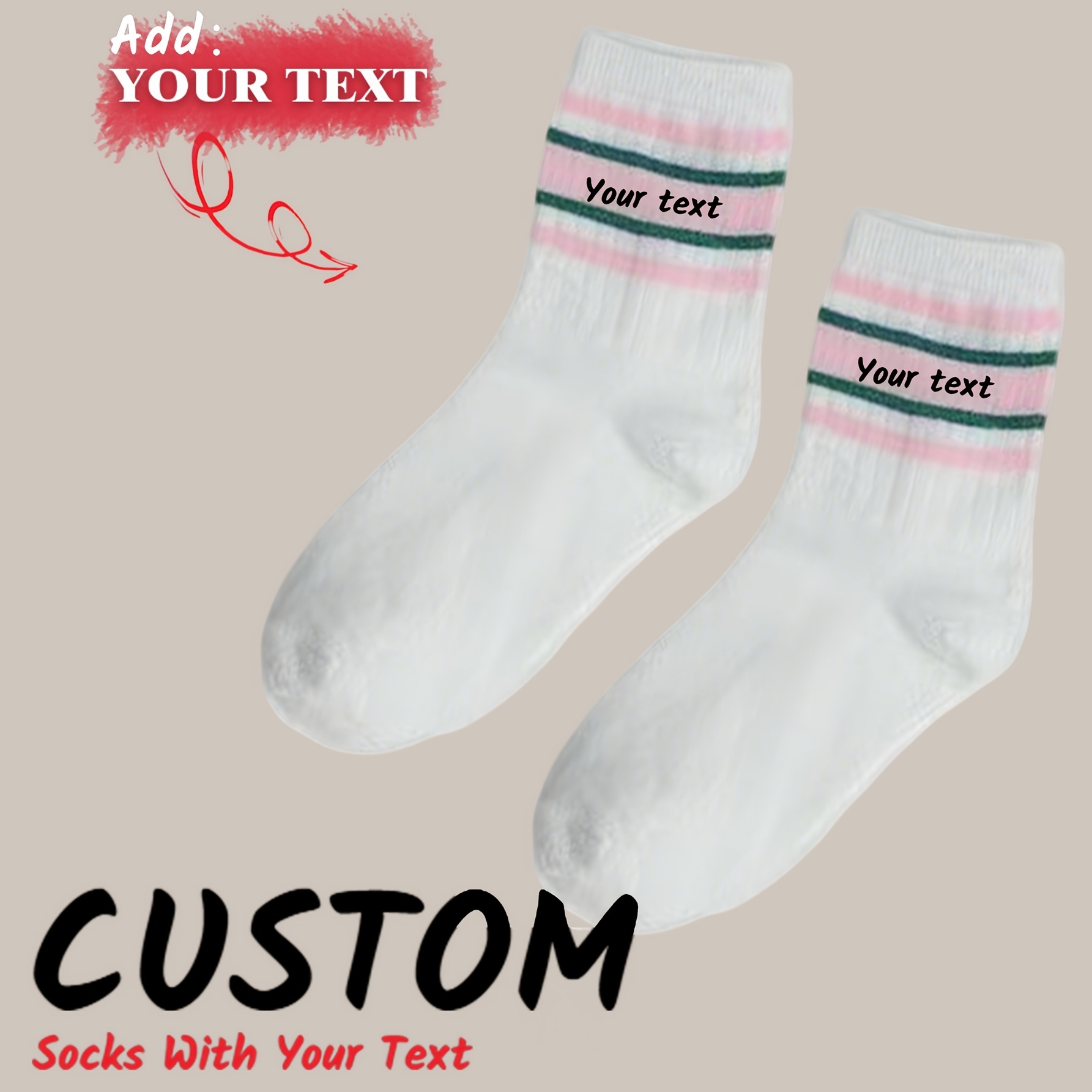 TEMU 1 Paar personalisierte Socken als Geschenk – Text/Name/Nachricht, passende Paar-Socken, atmungsaktiv gestreift für Partys, & besondere Anlässe –
