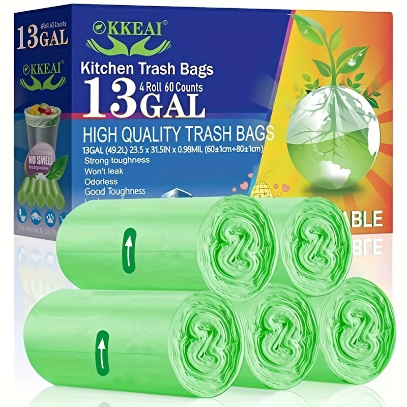 

Large Garbage Bags 13 Gallon Tall Kitchen Green Trash Bags 49 Liter Bin Liners For Lawn Yard, Home, Office, 60 Counts (fits 10-15 Gallon Bins)