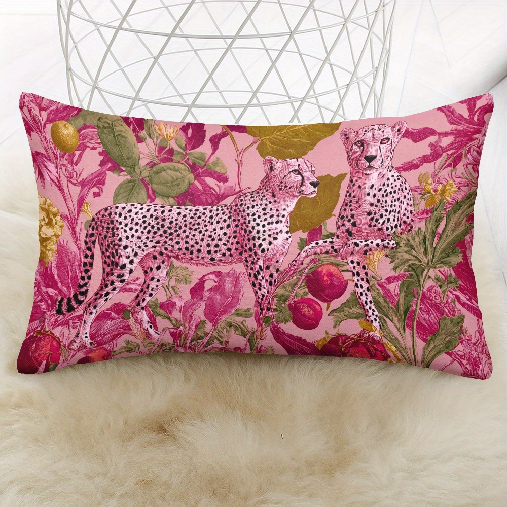 TEMU 1pc Modern Leopard Print Pillowcase - Pink And Purple Animal Pattern Cushion Cover With Zipper Closure, Soft For Living Room, Bedroom, Office,