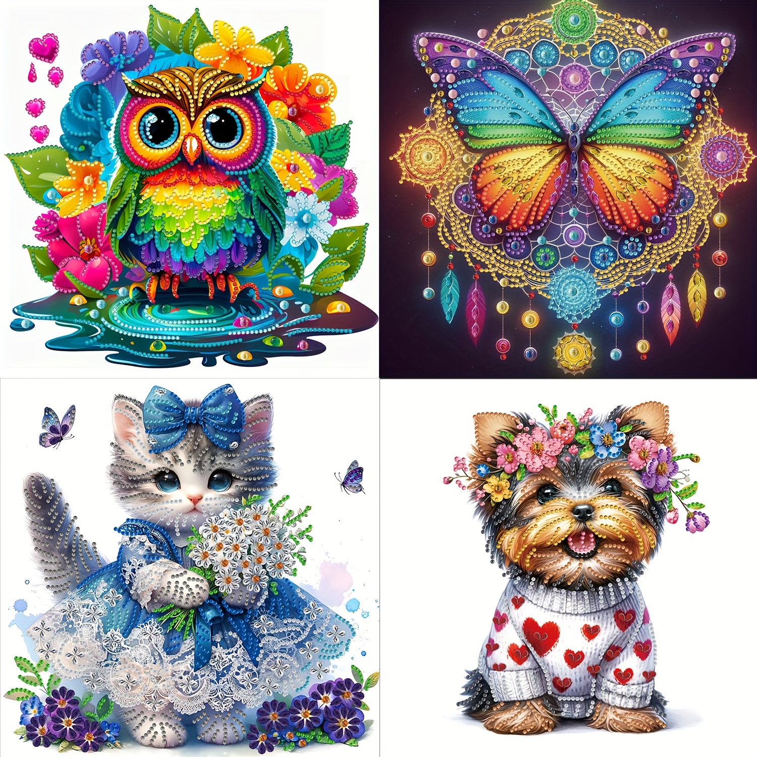 

5d Diamond Painting Kit - Sparkling Cartoon Owl, Cat & Butterfly Designs With Special Shaped Rhinestones - Diy Acrylic Diamond Art For Home Wall Decor - Perfect Gift For Friends