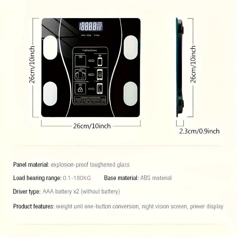 Balance Poids Sans Fil Intelligente avec Affichage LED, Alimentée par Batterie (AAA), Suivi en Temps Réel du Poids et de la Composition Corporelle, Synchronisation avec l'Application, Idéale pour une Utilisation à la Maison et au Bureau, Cadeau Parfait pour le Suivi de la Santé et de la Forme Physique, Balance Poids Domestique | Interface Conviviale | Construction en Plastique
